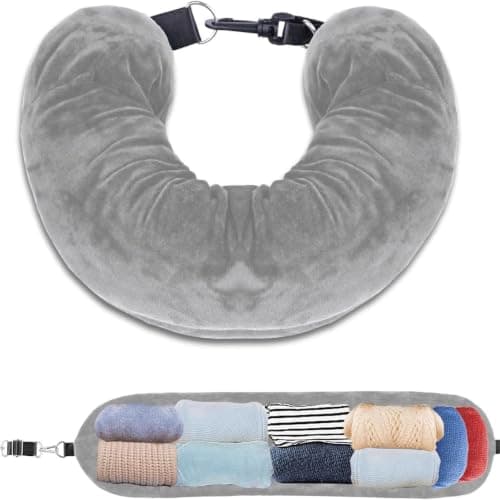 HATFRYF Stuffable Neck Pillow for Travel,Travel Neck Pillow Storage Bag, U-Shaped Pillowcase with Adjustable Shoulder Strap, for Airplane, Camping, Train, Hiking Orange