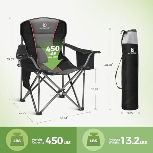 LET'S CAMP Oversized Folding Camping Chair for Adults Up to 200 kg Black — view 3