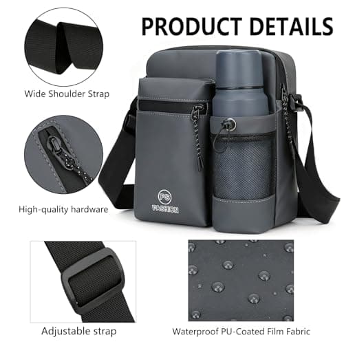 ChioSun Men's Shoulder Bag, Waterproof Water Bottle Messenger Bags(Grey) — view 4