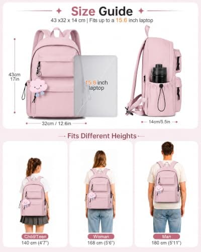BECOJADDE School Bag for Girls, 15.6" Laptop Backpack for Women, Pink — view 6