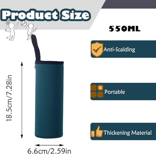 Water Bottle Sleeve Neoprene Pouch for Outdoor Hiking Travel (550ml, Green) — view 2