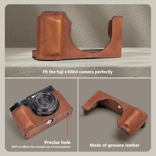 MUZIRI KINOKOO Fuji X100VI Case, Genuine Leather Protective Half Case Compatible for Fujifilm X100VI Camera - with Opening Bottom and Hand Grip Design - Brown — view 4