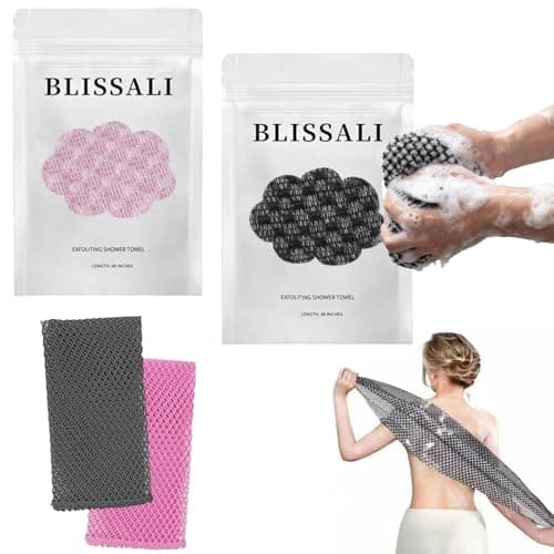2026 Blissail Exfoliating Antibacterial Shower Towel -Skin Deep Exfoliating Towel, Extra Long Exfoliating Washcloth for Men Women,Exfoliating Body Scrubber for for Sensitive Skin & SPA (Black)