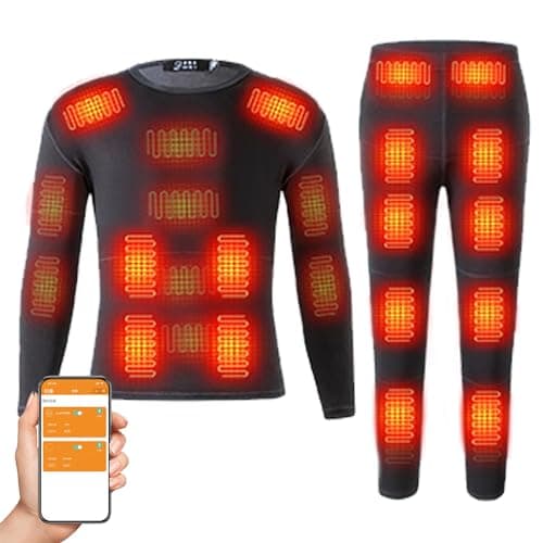 TOVCHEI Heated Thermal Underwear Set, 32 Areas Heating Electric Thermal Long Johns, App Control Winter Warm Shirt & Pants,Black,M