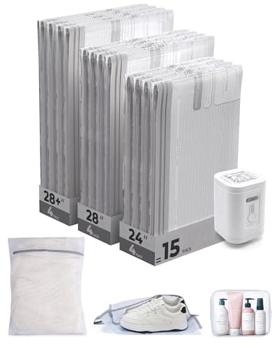 BAGSMART Travel Vacuum Bags 15 Pack with Wireless Pump Airtight Space Saver
