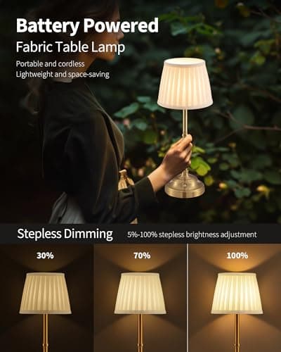 NEWSEE Rechargeable Cordless Table Lamp, Portable Dimmable LED Retro Bedside Light, 4000mAh Battery Powered Lamp, Suitable for Indoor, Outdoor, bar,Camping (Bronze + Beige Lampshde) — view 4