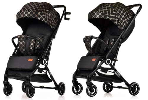 Lightweight Stroller, Baby Pushchair, Compact Travel Buggy, One Hand Foldable, Upgraded Wheels, Four Seasons Stroller, Foot Cover, Rain Cover (Black - Rose Gold Lattice) — view 3