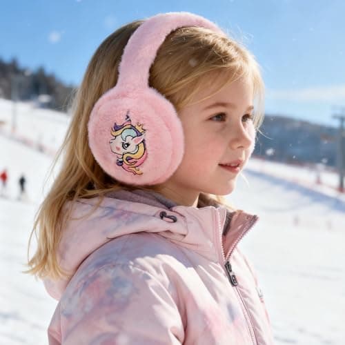 IHCEMIH Ear Muffs Women Girls Earmuffs Fluffy Plush Foldable Unicorn Earmuff Winter Accessories Soft Ear Warmers Running Skiing Ears Covers Protectors from Wind Cold Outdoor Gift for Childrens Pink — view 5