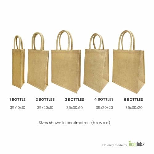 Ecoduka® Jute Wine Carrier Bag, Reusable Hessian Bottle Bag | Sustainable Gift Bag for Christmas, Packaging, Eco Gifting (2 Bottle, 1) — view 3