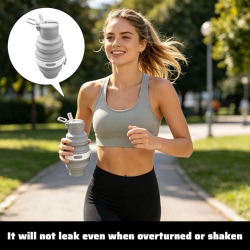 Linhono​ Collapsible Water Bottle, Foldable Travel Water Bottle with Carabiner, Leakproof Collapsible Water Bottle for Hiking Backpacking Outdoor Activities, Portable Folding Water Bottle — view 6