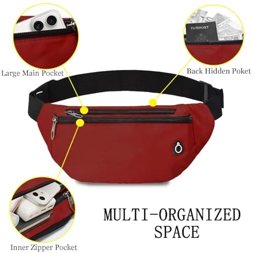 Rosoz Bum Bag, Belt Bag Women's Bum Bag Men's Gifts Sports Hip Bags for Outdoor Travel Running Cycling, red — view 3