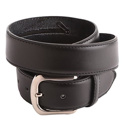 Lambland Mens 1.5" 40mm Leather Belt with Hidden Valuable Pocket in Black Size Medium