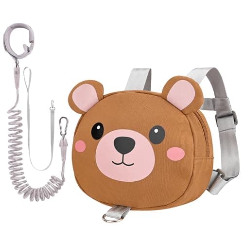Bebamour Toddler Backpack with Reins, Animal Safety Harness Backpack for Boys & Girls, Mini Anti-Lost Walking Backpack with Detachable Leash for Travel, Nursery & Outdoor Use, Brown Bear