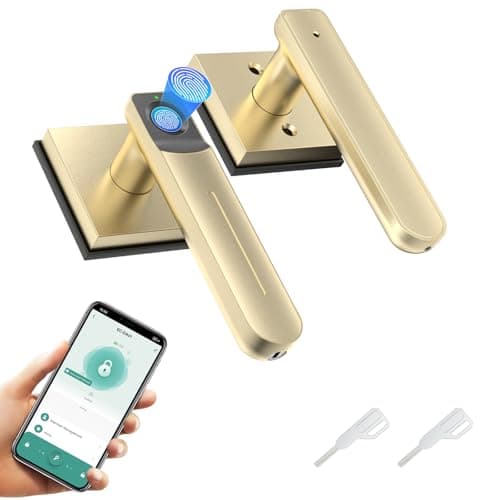 Gavdhe Fingerprint Door Lock & Biometric Door Knob with App – 3-in-1 Keyless Entry Smart Door Lock with Auto-Lock & Interior Lockable, Secure Your Home, Office, Bedroom & Apartment Gold
