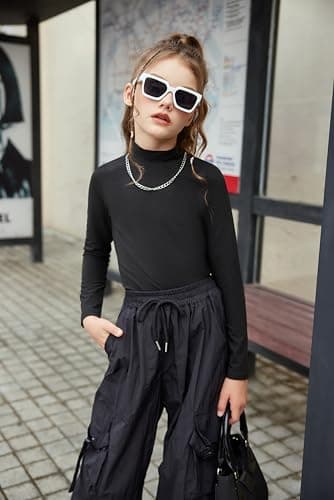 Arshiner Girls Long Sleeve Tops Turtle Neck Thermal Base Layer Black 7-8 Y — view 2