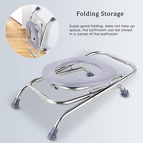 Lightweight Foldable Bedside Commode w Removable Bedpan, Stainless Steel Portable Toilet for Camping - up to 330LBS, Folding Shower Stool — view 3