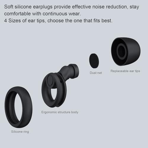 Jayine Ear Plugs for Sleep, Hearing Protection Ear Plugs Noise Cancelling 30dB, Reusable Soft Silicone Earplugs for Sleep, Focus, Travel or Concerts, Ear Tips in XS/S/M/L - Black — view 4