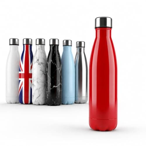 Water Bottle 500ml Stainless Steel, Metal Water Bottle Insulated, Thermal Flask, Leakproof Cold Water Bottle Keeps Drinks Cold for 24 Hours, Reusable Drinks Bottle for Gym, Office & Travel-Red