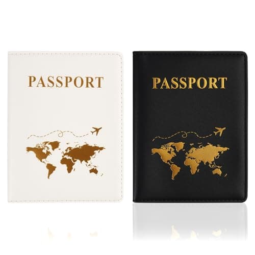 2 Pcs PU Leather Passport Holder Travel Wallet, Passport Holder Cover, Passport Cover and Luggage Tag, Tickets, Boarding Pass, ID Cards, Credit Cards, Slim Passport Wallet for Men and Women