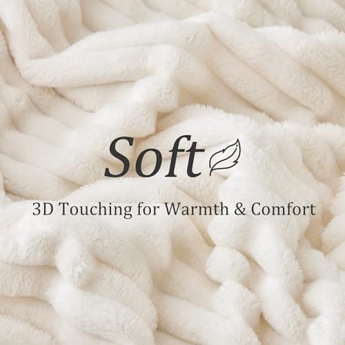 BEDELITE Fluffy Fleece Blanket Cosy Soft Throw, 127x152 cm, Cream White — view 5