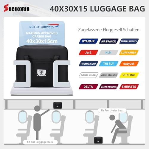 SUCIKORIO 40x30x15cm British Airways Jet2 Cabin Bags Underseat, 18L Waterproof Travel Duffle Bag Foldable Hand Luggage Bags Overnight Hospital Weekend Carry On Airport Bag for Planes, Men, Women — view 2