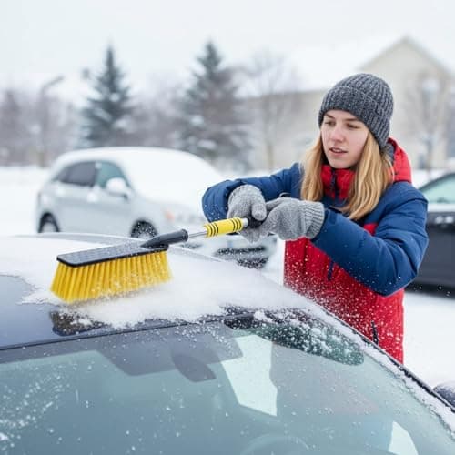 Ice Scraping Wand - Adjustable Auto, Heavy Duty Frost Remover, Broom Head, Padded Handhold, Portable Windscreen Cleaner Kit | Travel Safety Equipment for Cars Estates Journe — view 4