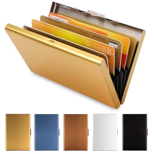 Vicloon Metal Card Holder Wallet, Ultra Thin Stainless Steel Metal Wallets RFID Blocking Credit Card Wallet Holder for Men & Women,Best Card Protector with 6 PVC Slots - Gold