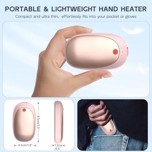 Mezeic Rechargeable Hand Warmers 2 Pack, 6000mAh Electric Hand Warmer Pocket Magnetic Heater Christmas Winter Warm Gifts for Outdoor Golf Hiking Camping, Gloves Fitting, Travel Essentials - Pink — view 5