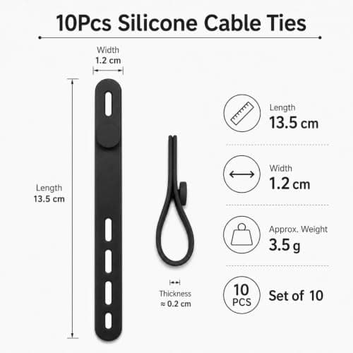 10Pack Silicone Cable Ties, Cord Organizer Wrap - [Reusable & Washable] Wire Ties Management with Lock Buckle, Elastic Adjustable Charger Cable Strap, Electrical Cord Keeper for Home Office — view 4