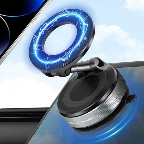 Ainiv Vacuum Magnetic Phone Holder for Car, 360° Rotatable Foldable Suction Phone Mount, Portable Strong Magnet Holder for iPhone 16 15 14 13 12 Pro Max on Windscreens, Mirror, Tiles, Smooth Surface