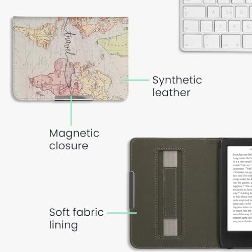 kwmobile Cover for Kobo Clara BW/Colour Case - eReader Cover with hand strap and auto sleep funktion - Travel with Black/Multicolor — view 5