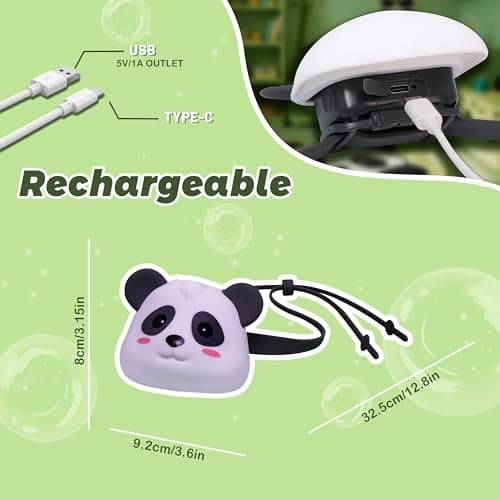 Ammonite Kids Panda Headlamp, USB-C Rechargeable LED Head Light with 3 Modes & Flash, 0-90° Adjustable Beam, Soft Silicone Strap, Flip-Up Hidden Light for Camping Reading — view 5