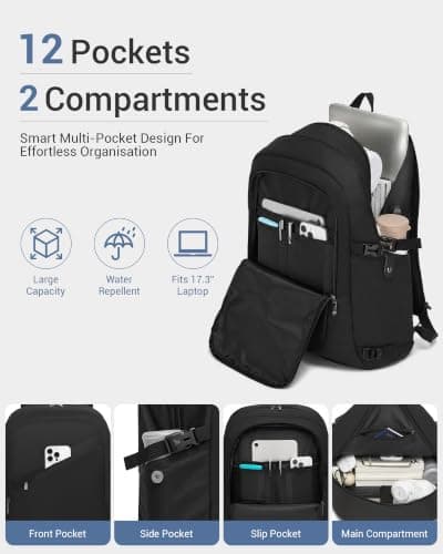 Kono 17.3 Inch Laptop Backpack School Bag Large Rucksack for Men Black — view 2