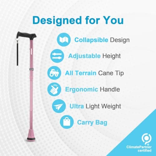 REHAND Walking Cane - Foldable, Adjustable, Collapsible Walking Canes for Men & Women, Heavy Duty All Terrain Tip, with Travel Bag | Walking Sticks for Seniors & Adults — view 2