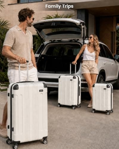 Kono 3 Pcs Luggage Set Hard Shell Lightweight Suitcase (Beige) — view 2