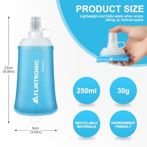 Flintronic TPU Foldable Water Bottles, 2-Piece Soft Flask, BPA-Free, for Hydration on Backpacks, Bicycles, Hiking, Jogging, Camping, and Climbing (250ml, Light Blue) — view 2