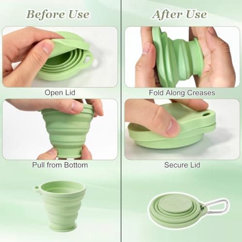 Set of 2 silicone folding cups, portable for outdoor use, blue and green — view 4