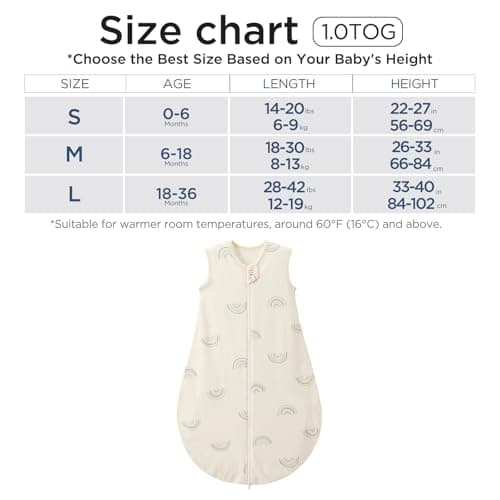 Duomiaomiao Baby Sleeping Bag 1.0 Tog Sleep Sack, Baby Sleeping Bag 100% Cotton All Years Round Baby Wearable Blanket Unisex Toddler Newborn Sleep Bag 0-6 Months, Rainbow — view 6