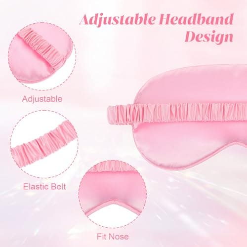 KFHENSOMR Silk Sleep Eye Mask 4 Pack Mulberry Silk Sleep Mask Eye Cover Blindfold with Elastic Strap Cute Satin Soft Eyeshade Masks for Women Night Sleeping Travel Nap (Pink) — view 3