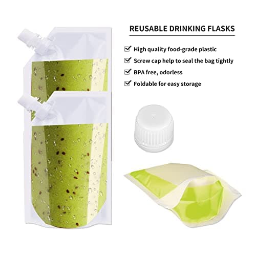 Travel Pouch,10PCS Plastic Reusable Hip Flask with Spout,Drink Pouches for Festivals Hide Alcohol,Juice, Sneak Booze, Liquor, Rum, Water-220ml — view 3