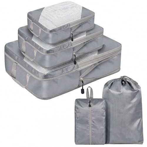 MOLICRAIN Compression Packing Cubes for Suitcase, 5 PCS Ultralight Travel Organiser Packing Bags, Extensible Luggage Organiser, Suitcase Organizer, Packing Cubes for Cabin Luggage(Grey)