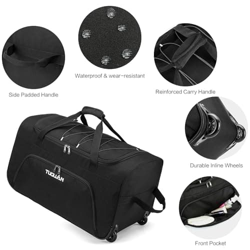 TUGUAN 110L Soft Luggage with Spinner Wheels, Foldable Large Rolling Travel Suitcase, Carry-On Check Luggage, 28'' Collapsible Wheeled Holdall for House Moving, Storage Duffle, Black — view 5