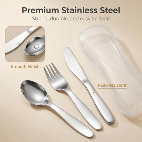 VANRA 3 Pieces Children Fork Spoon Knife Set with Travel Case for Lunch Box, 18/8 Stainless Steel Kids Silverware Flatware Set Kids Utensil Set for School (Fork Spoon Knife) — view 3
