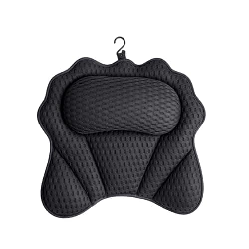 LN Cozy CORNE 4D Air Mesh Bath Pillow – Ergonomic Bath Pillows for Head and Neck with 6 Powerful Suction Cups, Luxury Bathtub Cushion, Quick-Dry Bath Accessories for all Bathtub (Black)