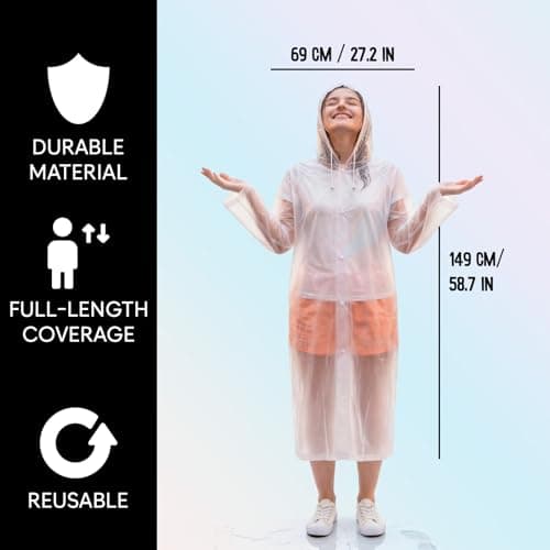 ZENO Rain Coats (2 Pack) - Waterproof Reusable Rain Ponchos with Hood and Snap Buttons - Lightweight, Durable - Raincoat for Men & Women - Clear Unisex Design — view 2