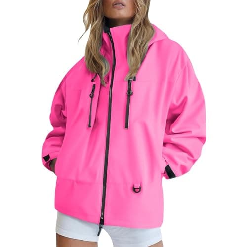 Lightweight Waterproof Jackets Women, Women's Waterproof Jackets Ladies Lightweight Windproof Packable Rain Jacket Raincoat Outdoor Windproof Running Golf Cycling Hiking Jacket with Hood 1-Hot Pink M