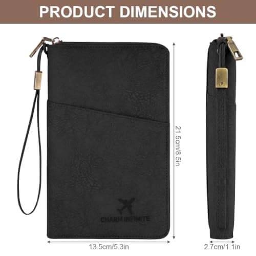 AOOSU Travel Wallet, Family Passport Holder, RFID Blocking Travel Accessories Document Organiser, Travels Document Holder for Tickets Waterproof Cover Holiday Essentials Case for Man & Woman Black — view 2