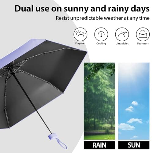 Detontek Pocket Umbrella Foldable Compact, Mini Folding Travel Umbrella, Umbrellas, 6 Ribs Mini Travel Sturdy Pocket Umbrella Portable Uv Umbrella With Storage Box (Light elegant purple) — view 3