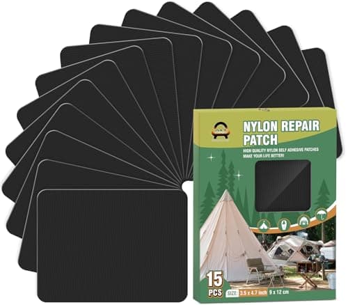 15 Pieces 9 x 12 cm Nylon Repair Patches Nylon Fabric Patch Self-Adhesive Tent Repair Tape Waterproof Lightweight Repair Patches Repair Patch Kit for Clothing Down Jacket Bag (Black)