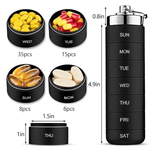 Metal Pill Organizer Weekly,Stackable Waterproof Travel Pill Box,Travel Hiking 7 Day Pill Box Case,Date Display,Large Compartment to Hold Pills, Vitamins,Fish Oil, Supplements (Blue) — view 3
